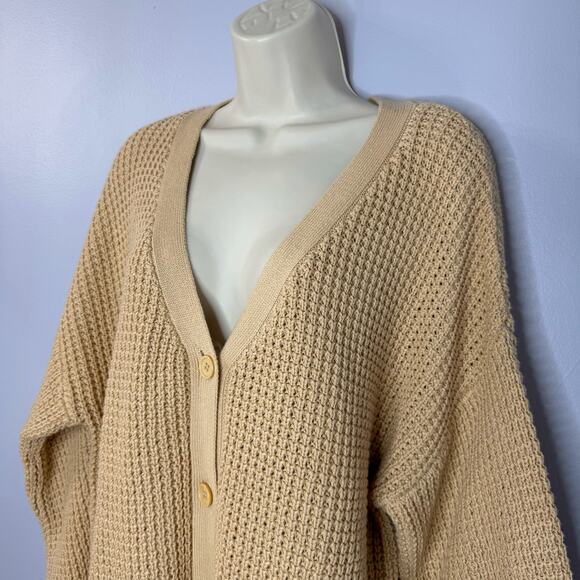 Qualfort Oversized 100% Cotton Waffle Knit Chunky Knit Sweater Tan Relax XL New - Picture 8 of 11